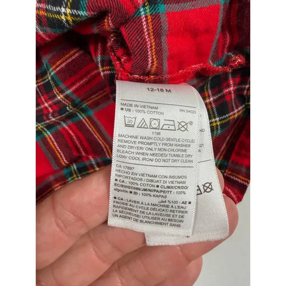Old Navy Red Plaid Flannel Long Sleeve Holiday Dress Size 12–18 Months